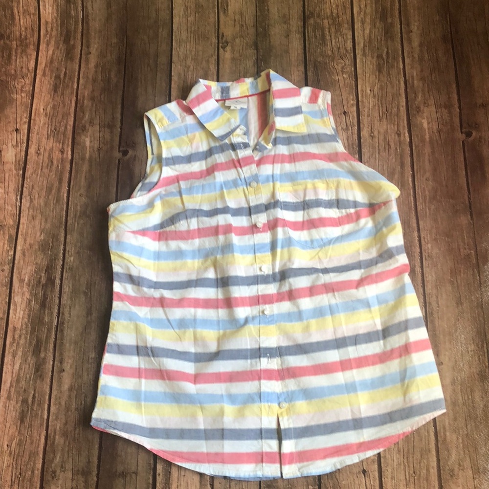 St. John's Bay Sleeveless Striped Cotton Button Up Sz PM